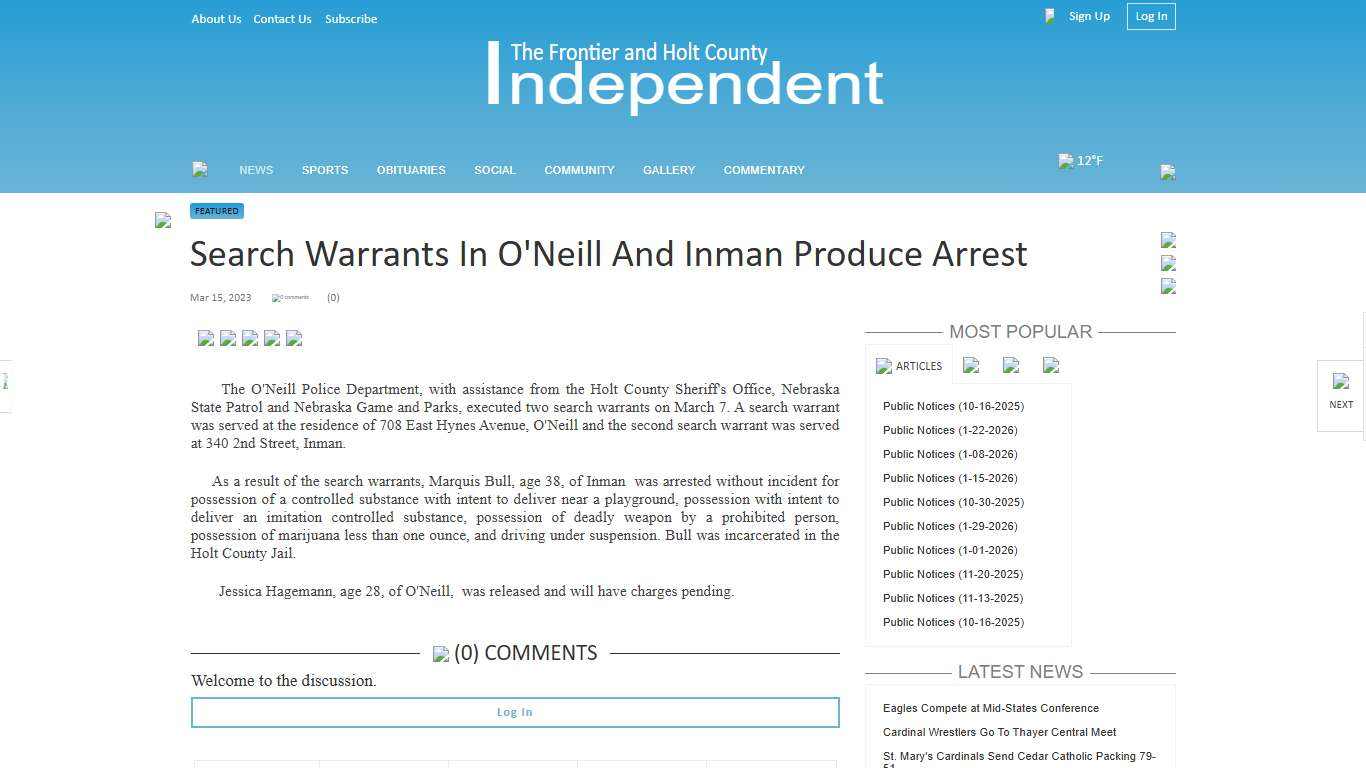 Search Warrants In O'Neill And Inman Produce Arrest