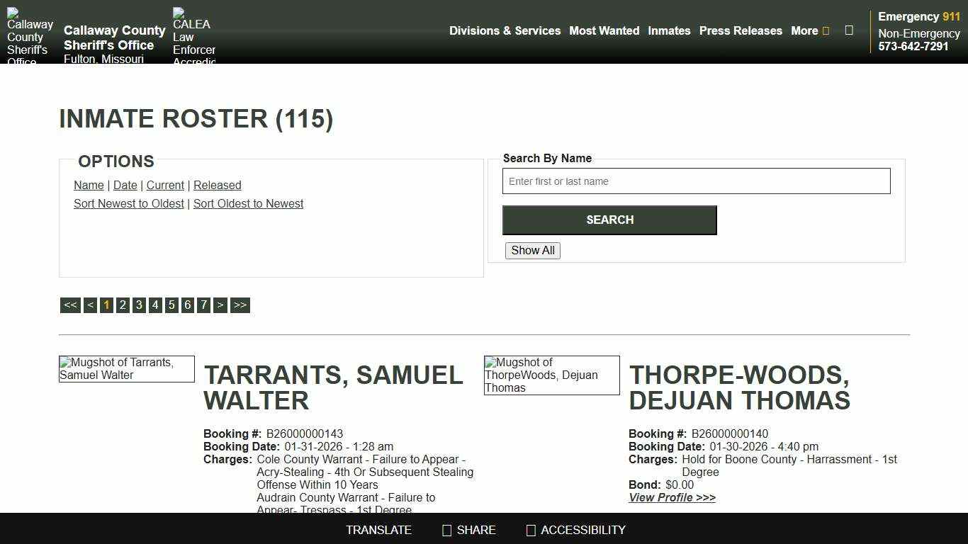 Inmate Roster - Current Inmates Booking Date Descending - Callaway County Sheriff's Office, Missouri
